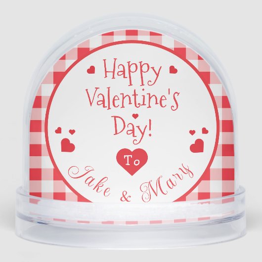 Red Check Red Hearts Valentine's Day PHOTO Sneeuwbol (Voorkant)