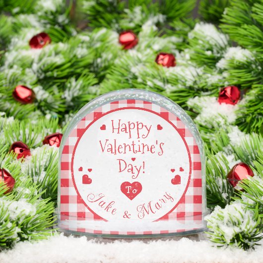 Red Check Red Hearts Valentine's Day PHOTO Sneeuwbol (Kerstmis)