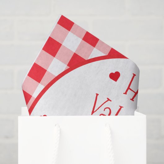 Red Check Red Hearts Valentine's Day Tissuepapier (Cadeauzakje)