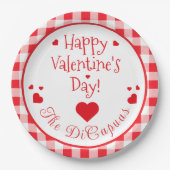 Red Check Red Hearts Whimsical Valentine's Day Papieren Bordje (Voorkant)