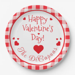 Red Check Red Hearts Whimsical Valentine's Day Papieren Bordje