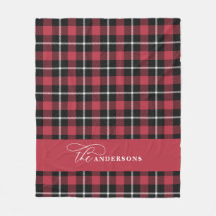 red check tartan script gepersonaliseerde familie  fleece deken