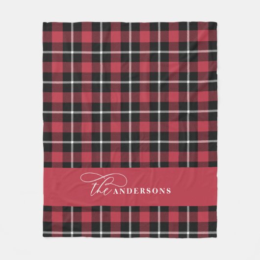 red check tartan script gepersonaliseerde familie  fleece deken (Voorkant)