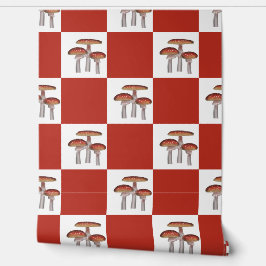 Red check with mushroom behang