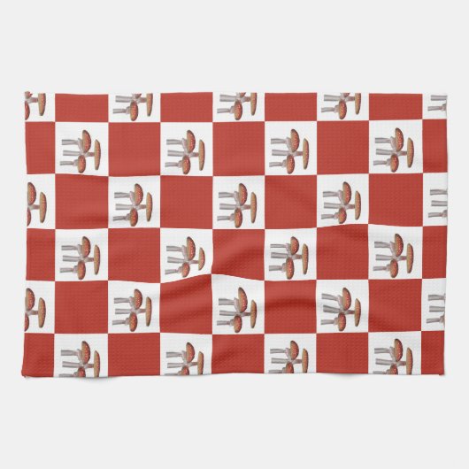 Red check with mushroom theedoek (Horizontaal)