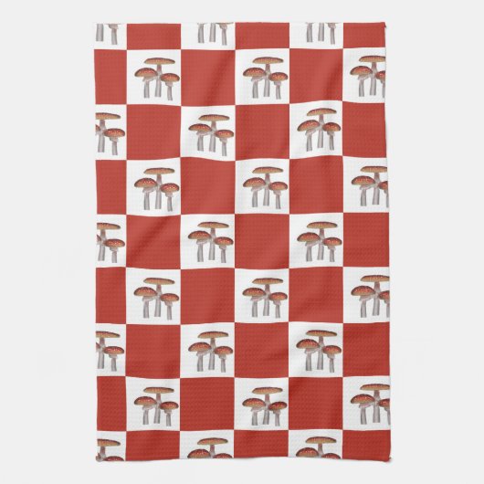 Red check with mushroom theedoek (Verticaal)