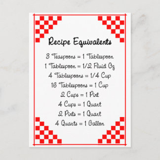 Red Checked Recipe Card Keukenequivalenten Briefkaart
