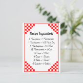 Red Checked Recipe Card Keukenequivalenten Briefkaart (Staand voorkant)