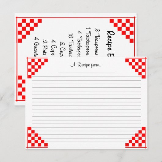 Red Checked Recipe Card met equivalenten Briefkaart (Voorkant / Achterkant)