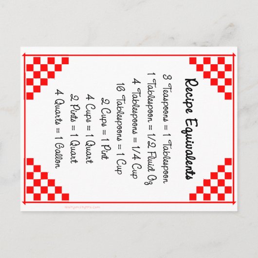 Red Checked Recipe Card met equivalenten Briefkaart (Achterkant)