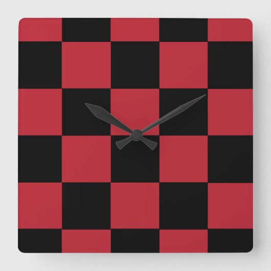 Red Checker Clock Vierkante Klok (Voorkant)