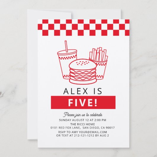 Red Checker Hamburger Boy Birthday Kaart (Voorkant)