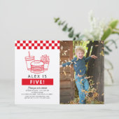 Red Checker Hamburger Photo 5th Birthday Kaart (Staand voorkant)