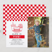 Red Checker Hamburger Photo 5th Birthday Kaart (Voorkant / Achterkant)