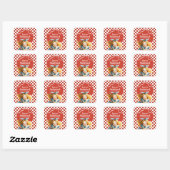 Red Checkered Alice in ONEDERLAND 1st Birthday  Vierkante Sticker (Vel)