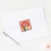 Red Checkered Alice in ONEDERLAND 1st Birthday  Vierkante Sticker (Envelop)