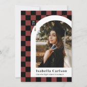 Red Checkered Arch Unieke Photo Afstuderen Aankondiging (Voorkant)