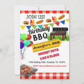 Red Checkered BBQ Birthday Invitation Kaart (Voorkant)