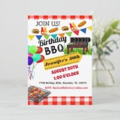 Red Checkered BBQ Birthday Invitation Kaart (Staand voorkant)