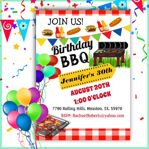 Red Checkered BBQ Birthday Invitation Kaart