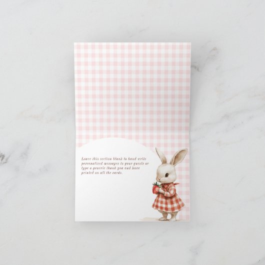 Red Checkered Berry Sweet Bunny Baby shower Bedankkaart (Binnen)