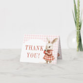 Red Checkered Berry Sweet Bunny Baby shower Bedankkaart (Voorkant)