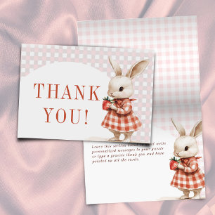 Red Checkered Berry Sweet Bunny Baby shower Bedankkaart