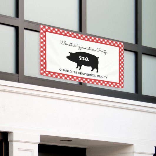 Red Checkered Client Appreciation BBQ Party Spandoek (Buitenkant Gebouw)