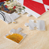 Red Checkered Floral Bike Jigzaag Puzzle Daisy Legpuzzel (Zijkant)