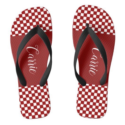 Red Checkered gepersonaliseerd Teenslippers (Voetbed)