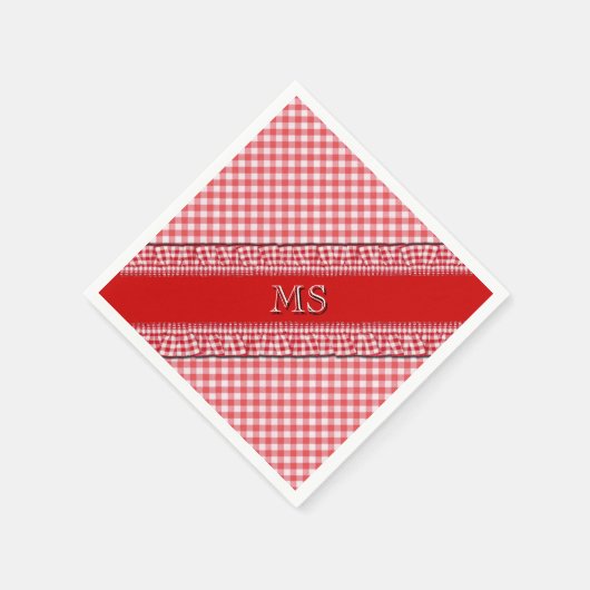 Red Checkered Napkins met Monogram Servetten (Hoek)