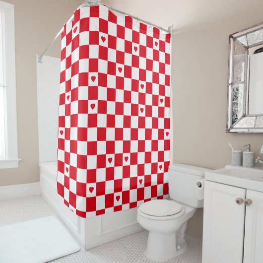 Red Checkered Pattern Background Shower Curtain Douchegordijn (In situ)