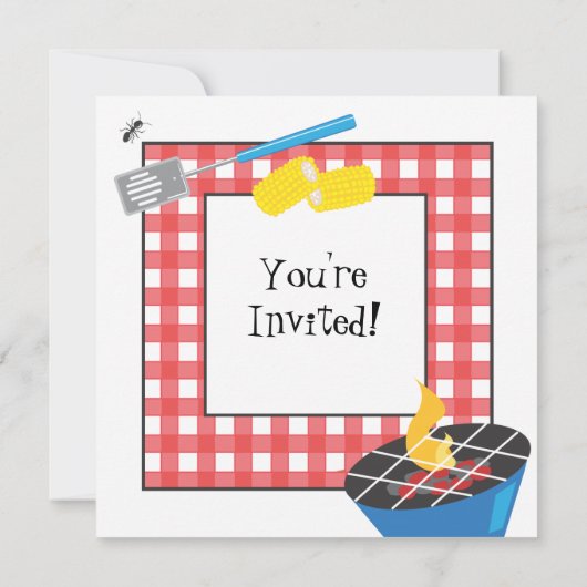 Red Checkered Picnic Barbecue Party Kaart (Achterkant)