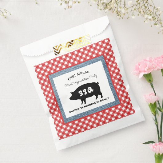 Red Checkered Pig Roast BBQ Party Bedankzakje (Gezegeld)