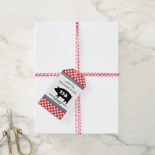 Red Checkered Pig Roast Summer BBQ Party Cadeaulabel (Met Touw)