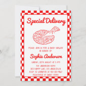 Red Checkered Special Delivery Pizza Baby Shower Kaart (Voorkant)