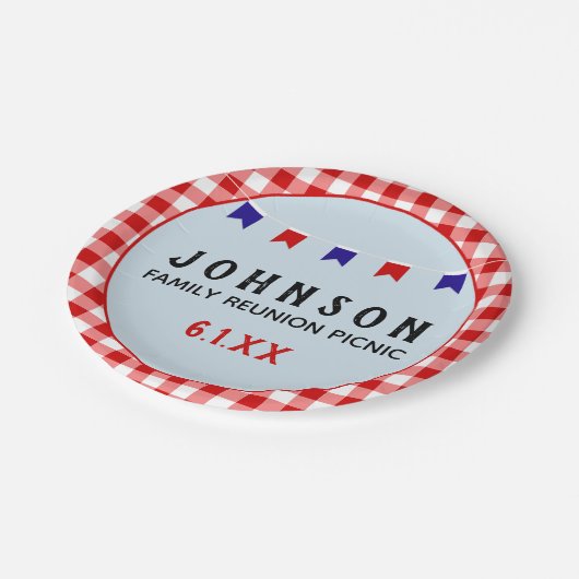 Red Checkered Tablecloth Summer Picnic Papieren Bordje (Gekanteld)