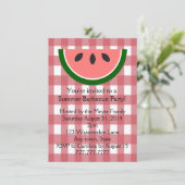 Red Checkered Watermelon Summer Party Invitation Kaart (Staand voorkant)