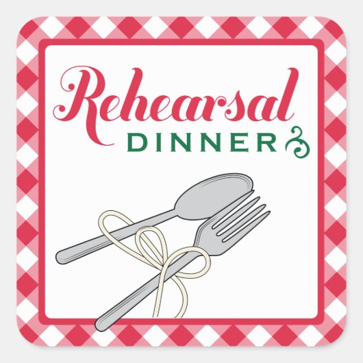 Red Checkered Wedding Rehearsal Dinner Vierkante Sticker (Voorkant)
