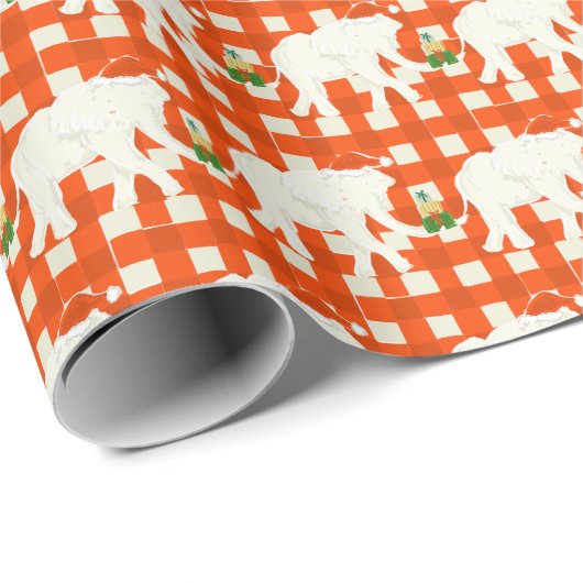 Red Checkered White Elephant Christmas Party Cadeaupapier (Rol Hoek)