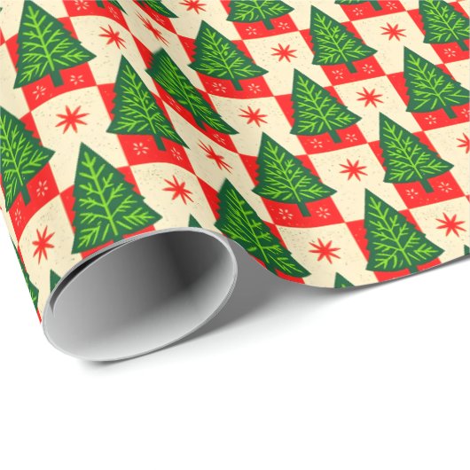 Red Checks with Trees Country Cadeaupapier (Rol Hoek)