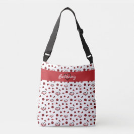 Red Cheer Hearts, Pom Poms, Megafone Pattern Crossbody Tas