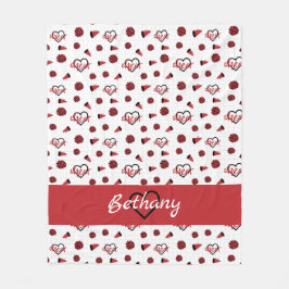 Red Cheer Hearts, Pom Poms, Megafone Pattern Fleece Deken