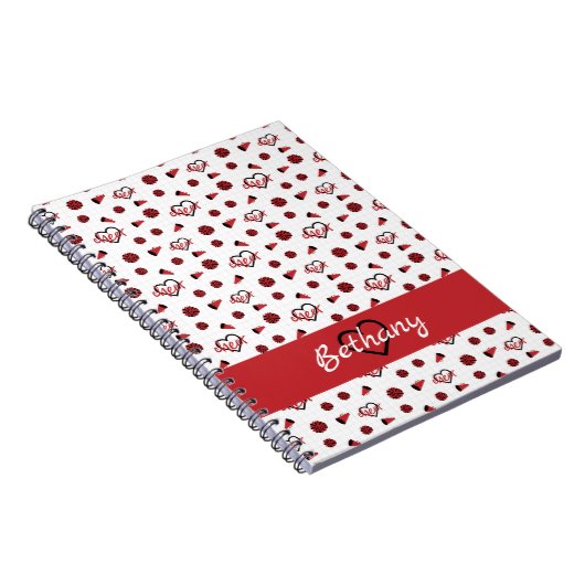 Red Cheer Hearts, Pom Poms, Megafone Pattern Notitieboek (Rechterzijde)