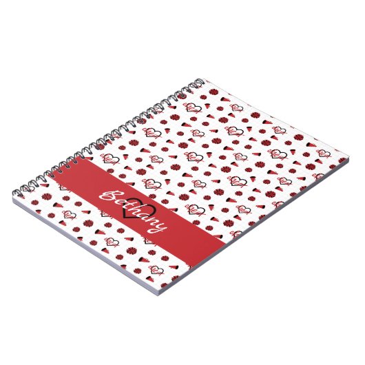 Red Cheer Hearts, Pom Poms, Megafone Pattern Notitieboek (Linkerzijde)