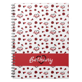 Red Cheer Hearts, Pom Poms, Megafone Pattern Notitieboek