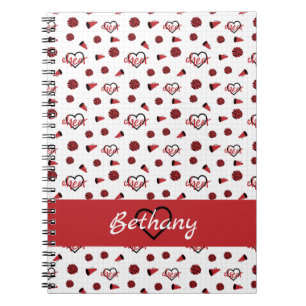 Red Cheer Hearts, Pom Poms, Megafone Pattern Notitieboek