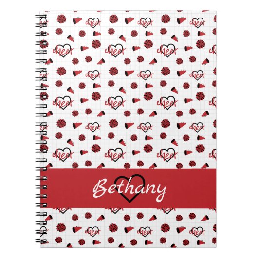 Red Cheer Hearts, Pom Poms, Megafone Pattern Notitieboek (Voorkant)