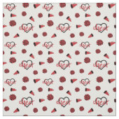 Red Cheer Hearts, Pom Poms, Megafone Pattern Stof (Swatch)