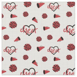Red Cheer Hearts, Pom Poms, Megafone Pattern Stof